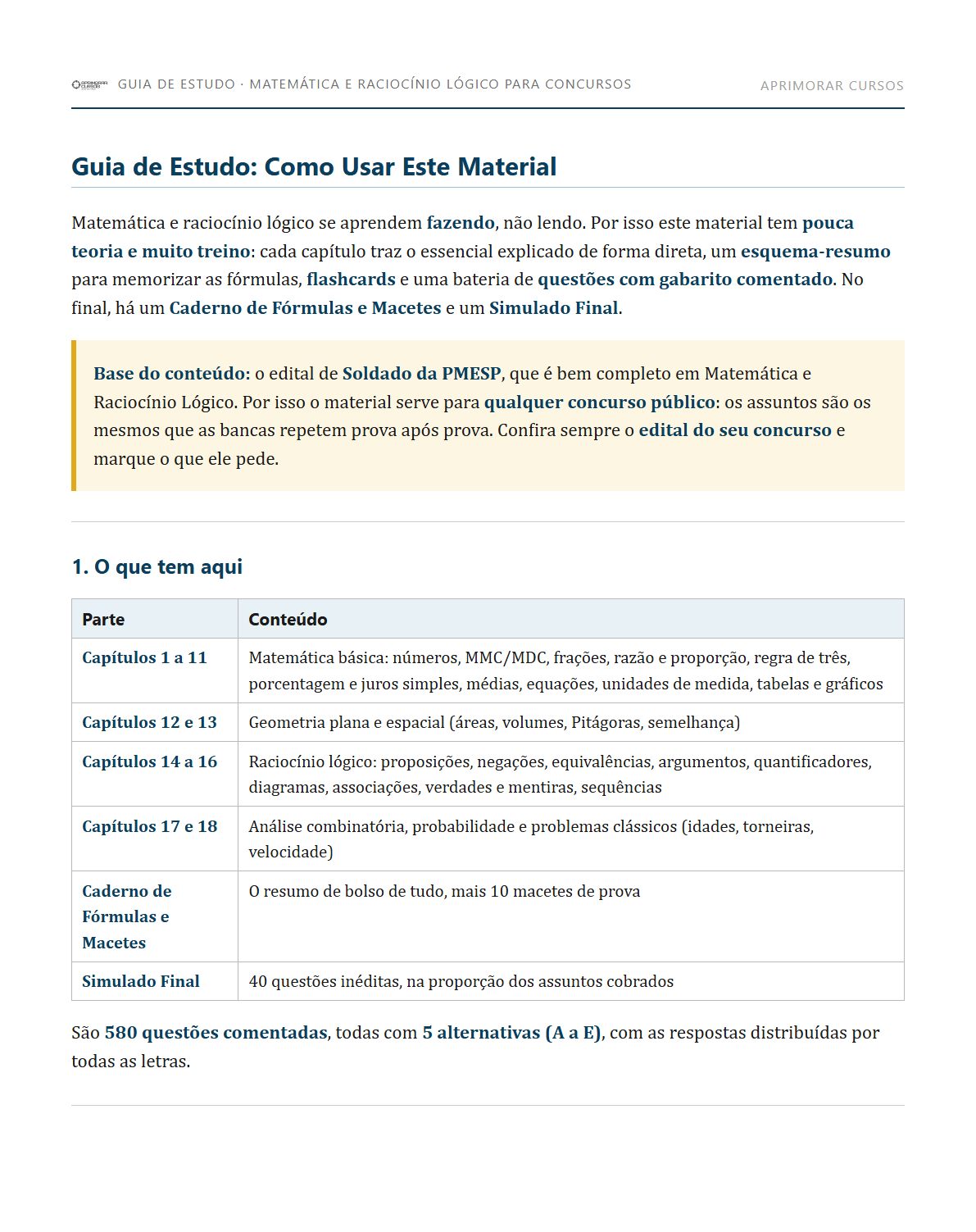 Guia de Estudo: O que tem em cada parte do material e como usar cada uma.