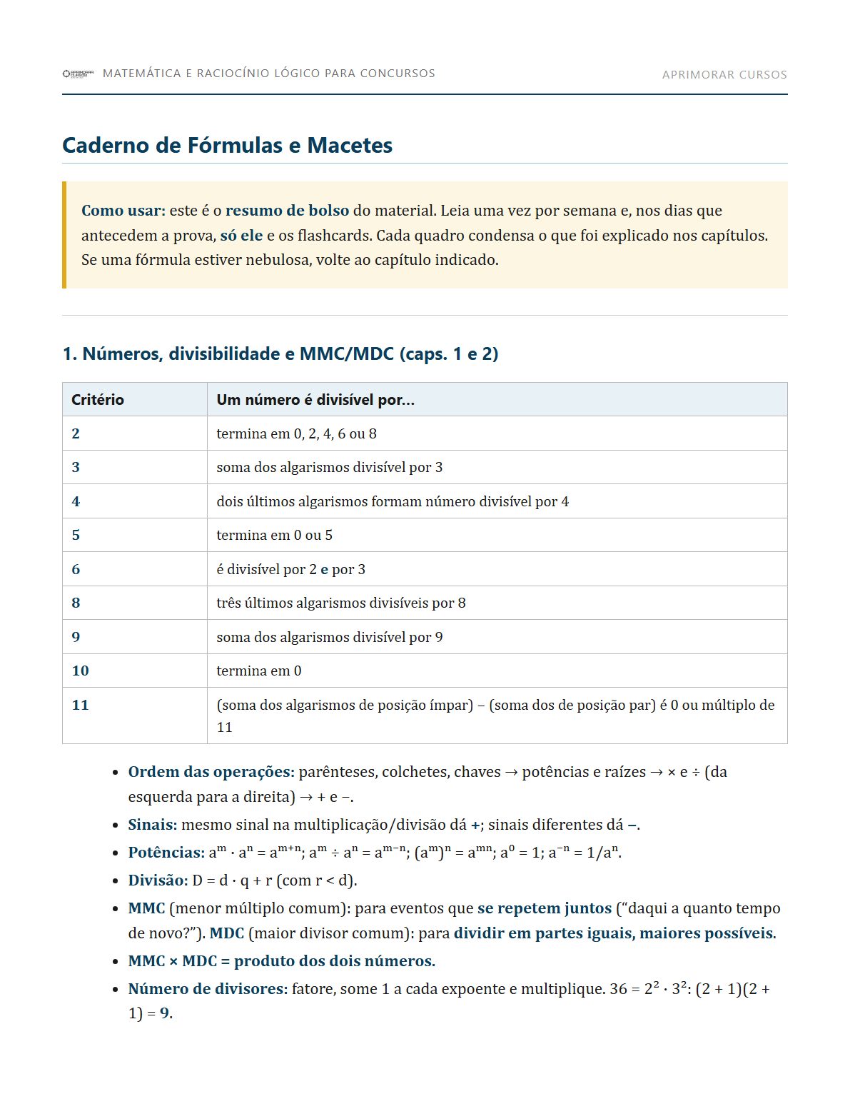 Caderno de Fórmulas