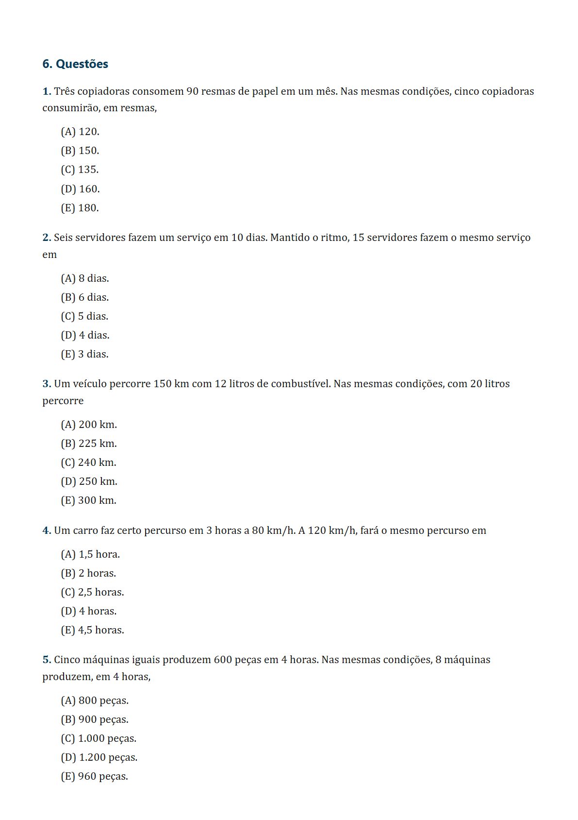 Questões com 5 alternativas